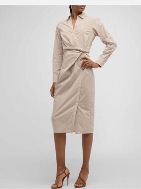 Veronica Beard Wright Striped Cotton Twist Waist Midi Shirt Dress Size 4